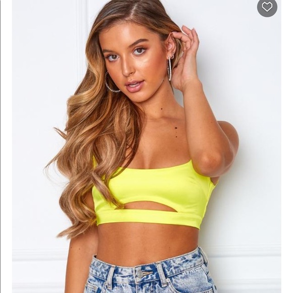 Satin Neon Yellow Crop Top - Picture 3 of 3